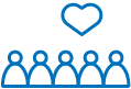 Five stylized figures with a heart symbol above, representing community and togetherness.