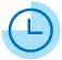 A circular blue clock icon indicating time, with a light blue background.