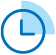 Illustration of a circular clock with a blue outline and a light blue background, indicating time.