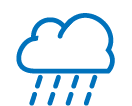 An outline of a cloud with raindrops falling below it, representing precipitation or rainy weather.