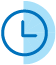 A blue clock icon indicating the passage of time with a circular design.