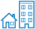 A simplistic blue house icon beside a document with several lines and checkboxes, representing home-related tasks or documentation.