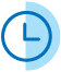 A blue clock symbol with a circular design and hour hand pointing to the right, set against a light blue background.