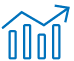 A blue line graph with two upward trends and three vertical bars, indicating growth or progress in data.
