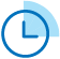 A blue clock icon with a circular design and a simple clock hand, indicating time.