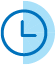 Simple blue clock icon on a light blue background, indicating time.