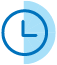 A simple blue clock icon with hour and minute hands on a light blue background.