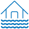 Icon representing a house with water underneath, symbolizing flooding or water damage.