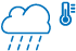 A blue graphic depicting a cloud with rain and a weather application icon.