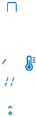 Stylized blue temperature gauge with water droplets and a simple faucet icon.