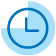 A blue clock icon indicating time with a white background and a circular clock face.