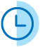 A blue clock icon with a circular design and a single hand pointing to a specific hour.