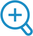 A blue magnifying glass icon inside a circular border, symbolizing searching or zooming in.