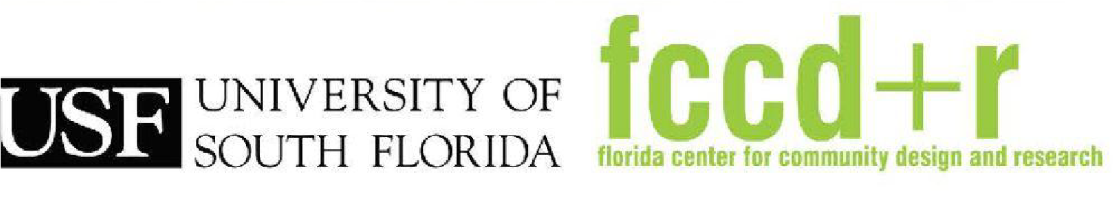 Logos of University of South Florida (USF) and the Florida Center for Community Design and Research (FCCDR).