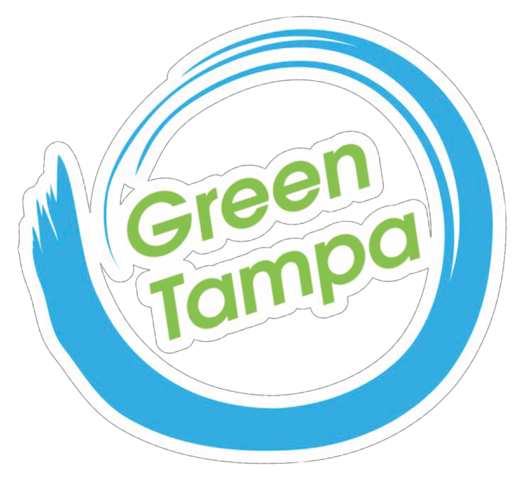 Circular logo with a blue swirl and the words 'Green Tampa' in green and blue text.