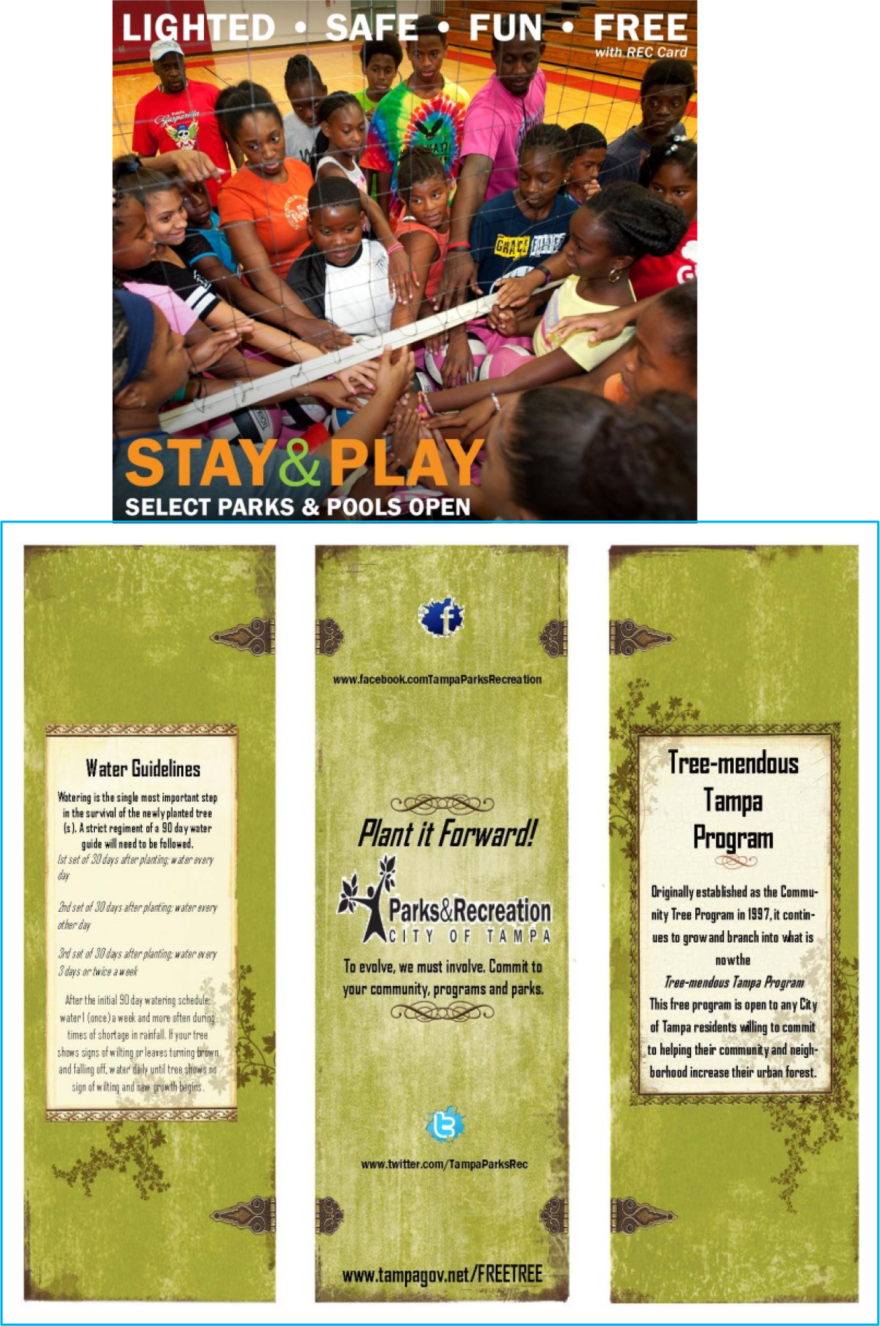 Group of children engaging in outdoor activities at a community event promoting safety, fun, and free access to parks and pools.