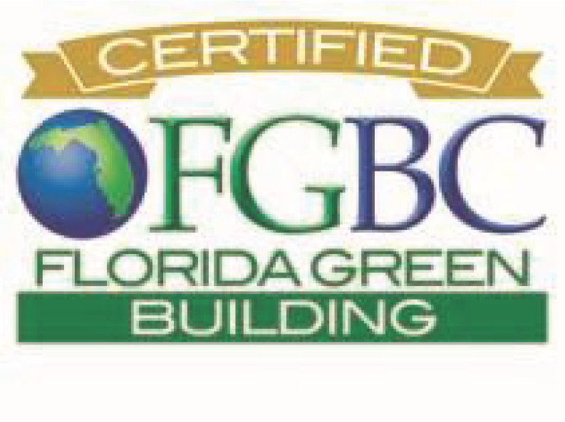 Logo for the Florida Green Building Coalition, featuring the text 'Certified' and a globe illustration.