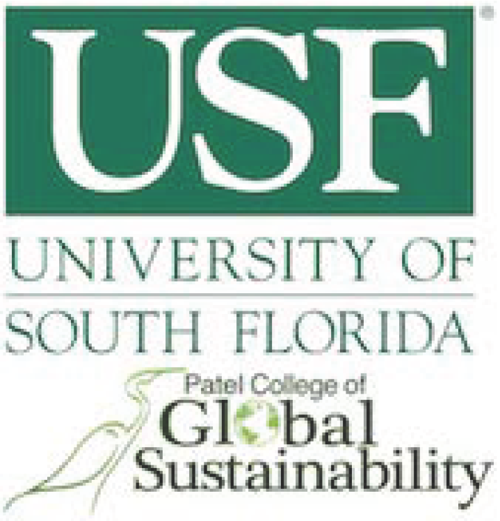 Logo of the University of South Florida with emphasis on the Patel College of Global Sustainability.